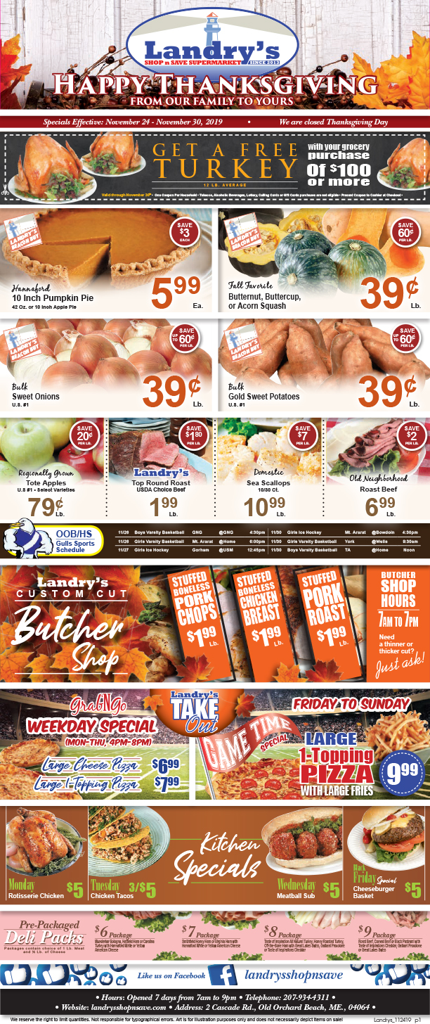 Weekly Flyer November 24th Landry's Shop 'n Save Old Orchard